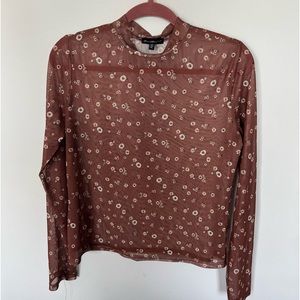 Sheer Brown Flower Print Top